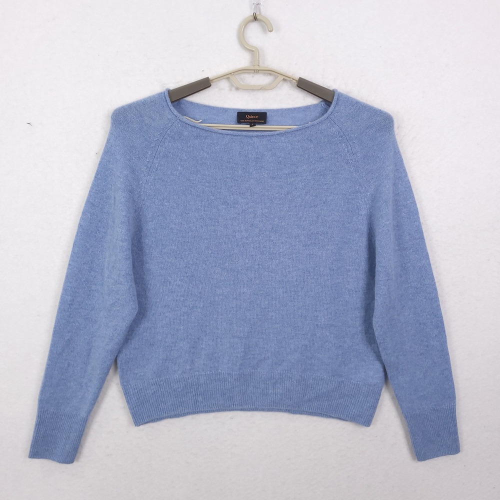 Quince Sweater Womens Small Blue Cashmere Boat Neck Raglan Long Sleeve Knit